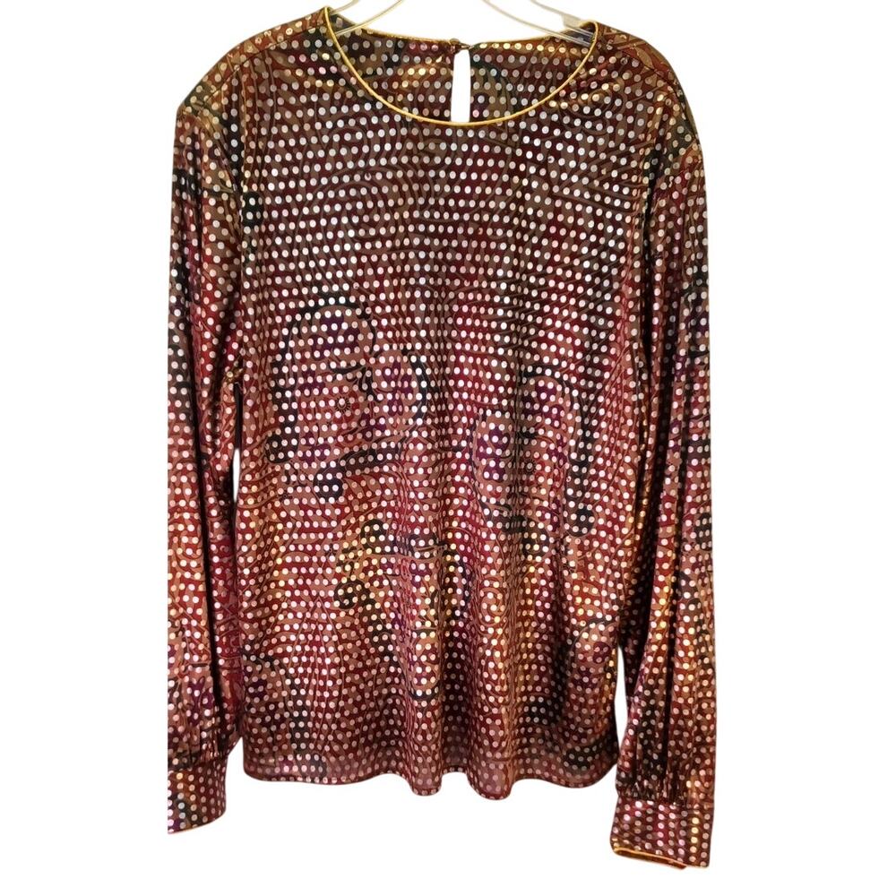 VTG Notches Sequin Blouse Size 14 Party Disco Glam Long Sleeve Top Party Holiday